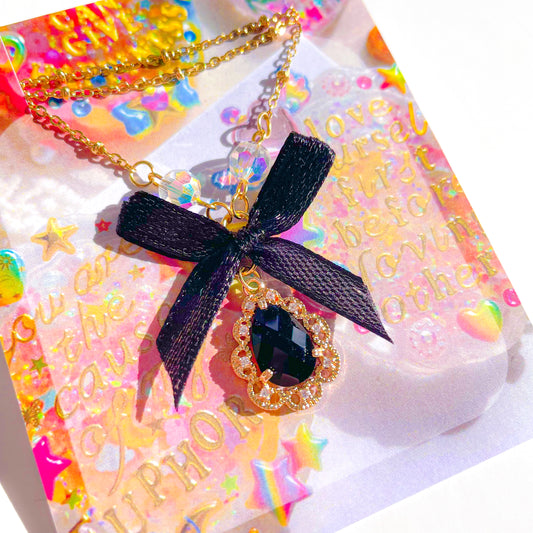 Necklace (Black Gem with Black Ribbon)