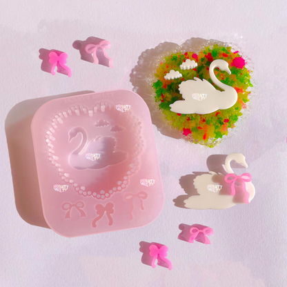 Swan Clouds Heart Lace + Ribbon Bits Silicone Mold