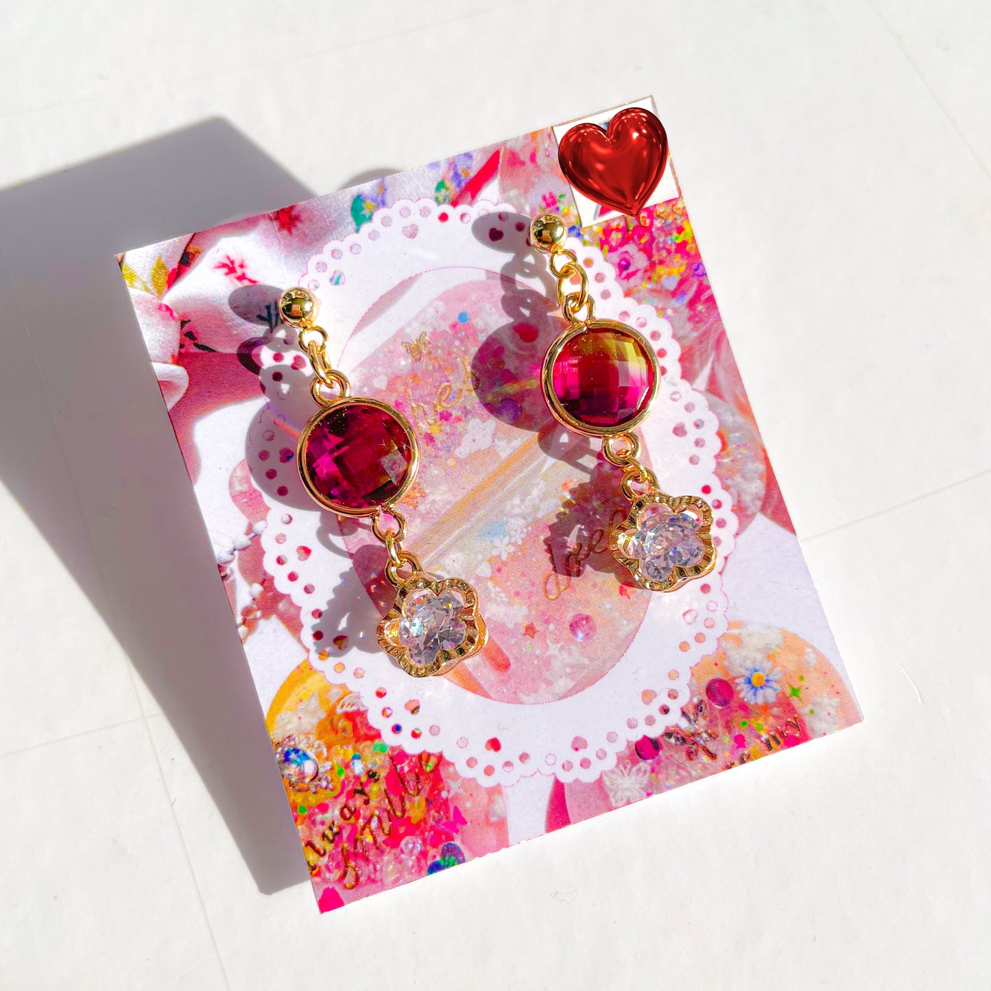 Earrings (Sunset Purple Pink Yellow with Silver Flower Gem)