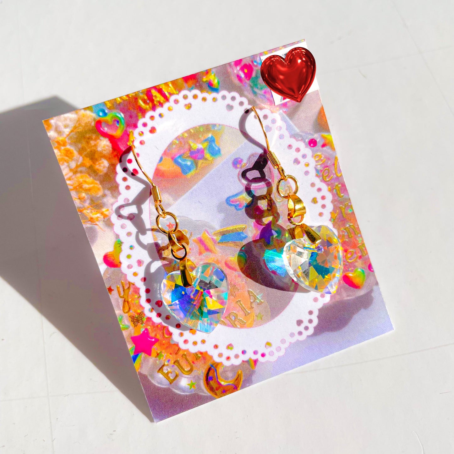 Earrings (Heart Holographic Acrylic Beads)