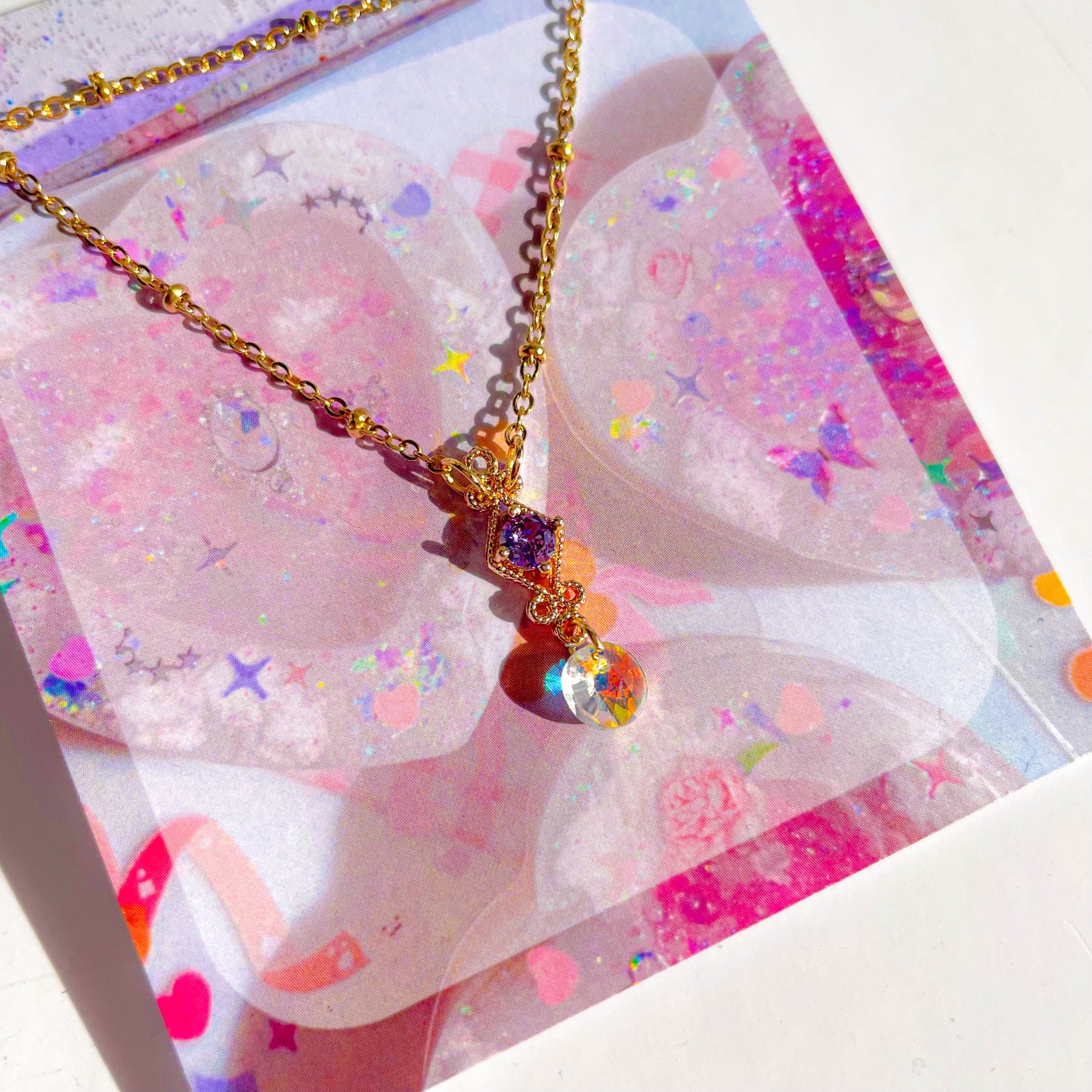 Necklace (Purple Diamond Shaped with Holographic Beads)