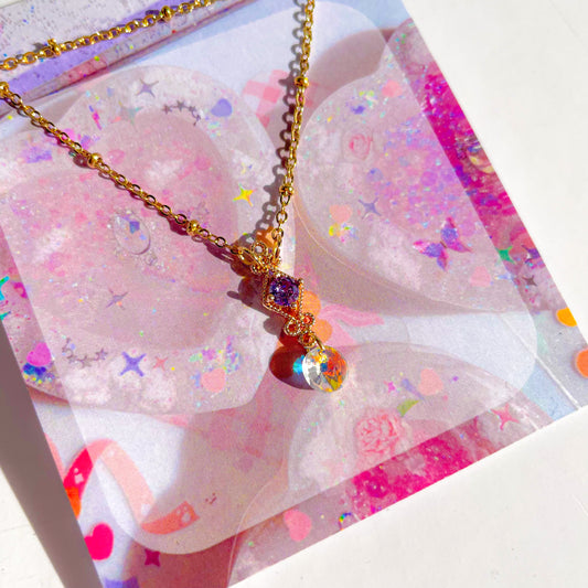 Necklace (Purple Diamond Shaped with Holographic Beads)