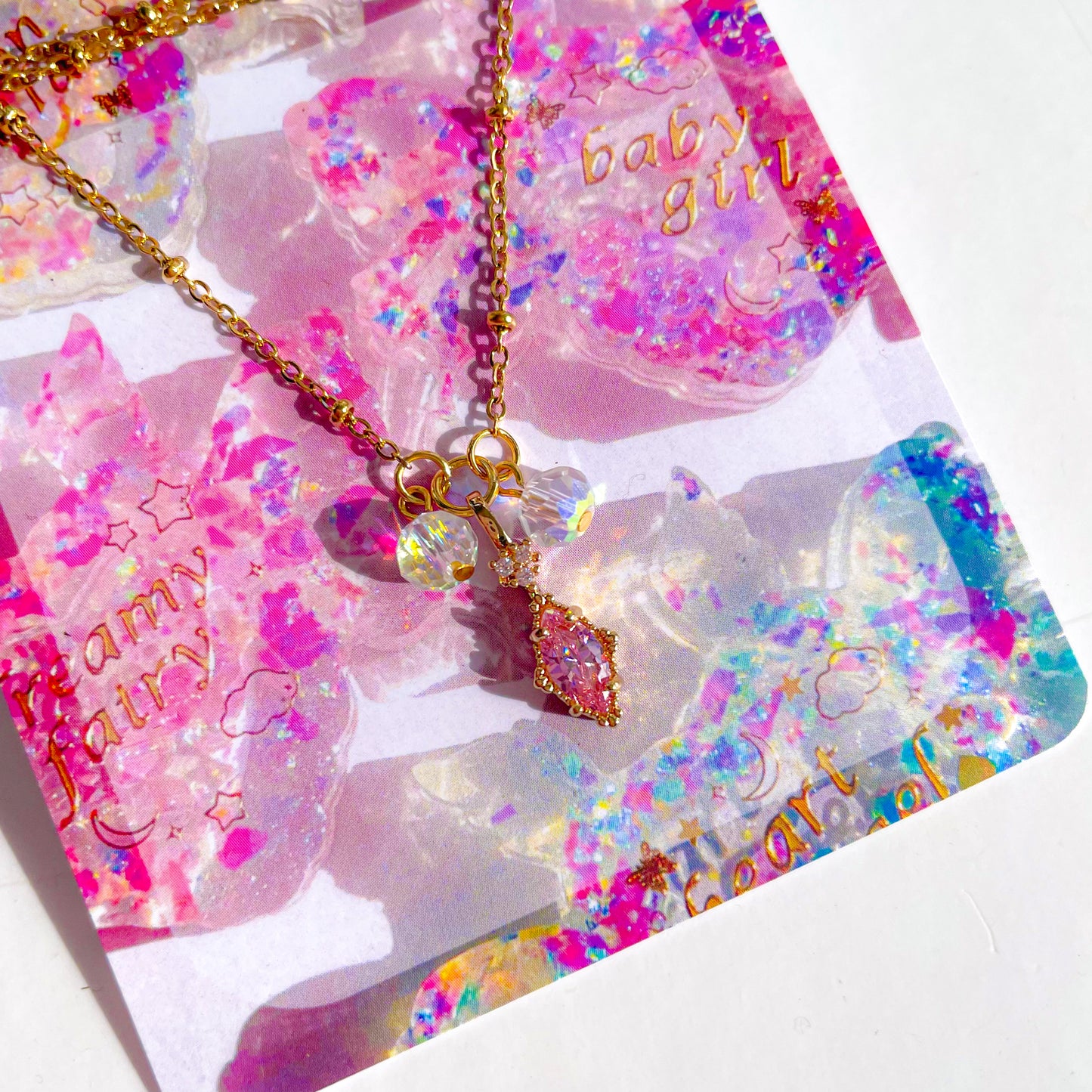 Necklace (Pink Diamond Shaped with Holographic Beads)