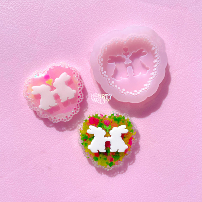 Twins Bunnies Heart Lace Silicone Mold